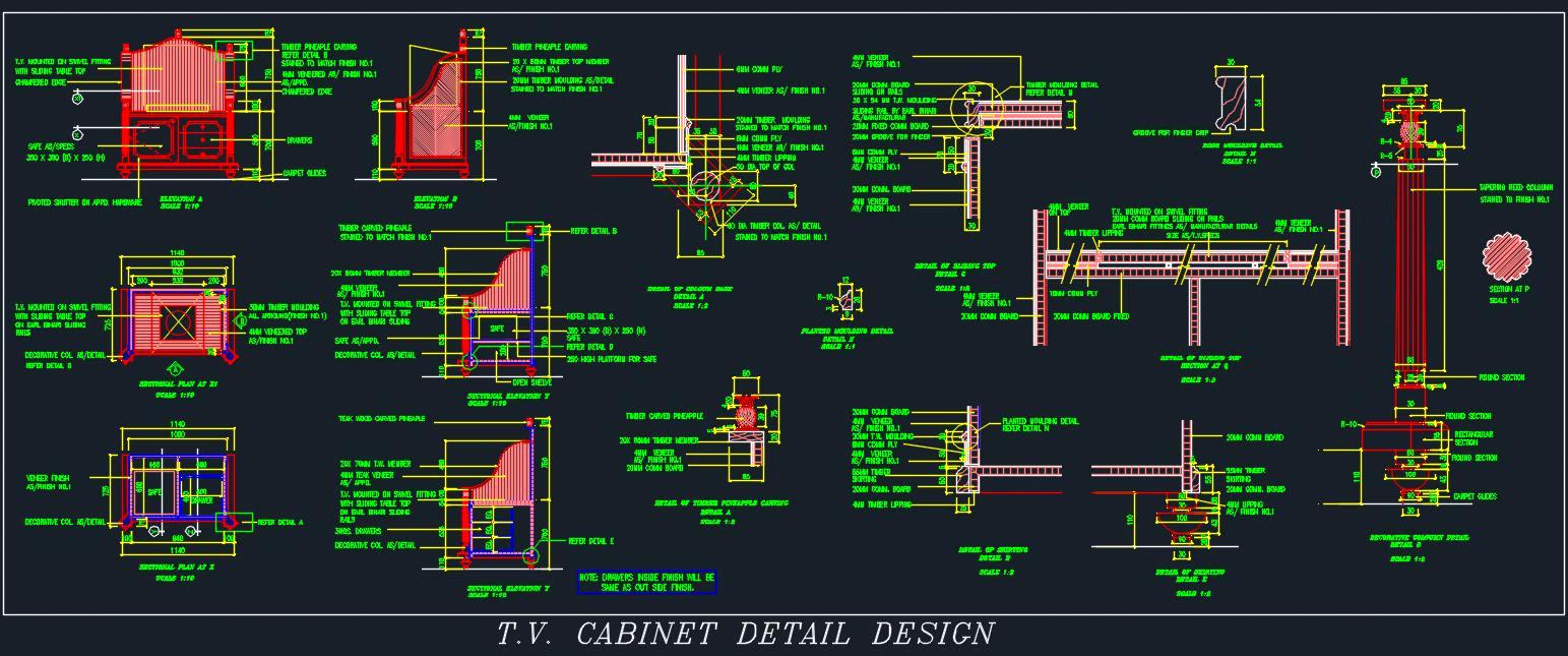 Traditional TV Unit CAD- Carving, Columns, and Sliding Table Top